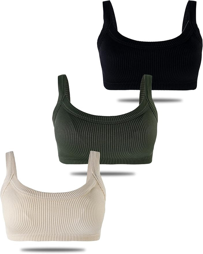 Bra Top for Women Seamless Padded Bralette 3 Pack Ribbed Square Neck Wirefree Lounge Bra | Amazon (US)
