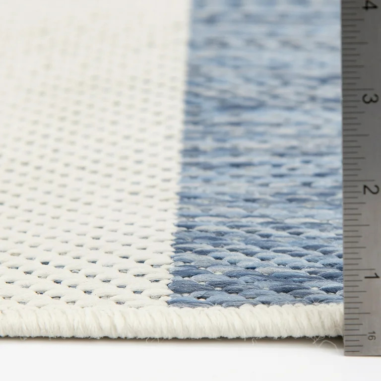 Mainstays Blue and White Striped Coastal Cabana Woven Outdoor Rug, 5'x7' | Walmart (US)