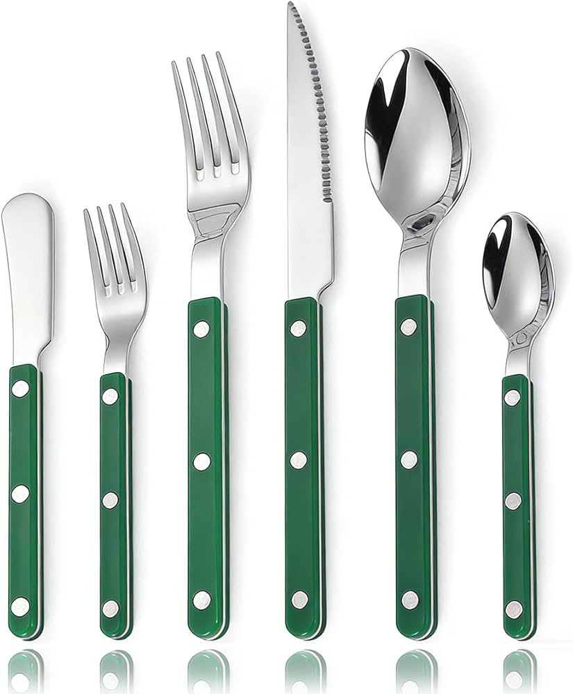 6-Piece Rivet ABS Handle Silverware Set, 304 Stainless Steel Flatware with Steak Knife Fork Spoon... | Amazon (US)