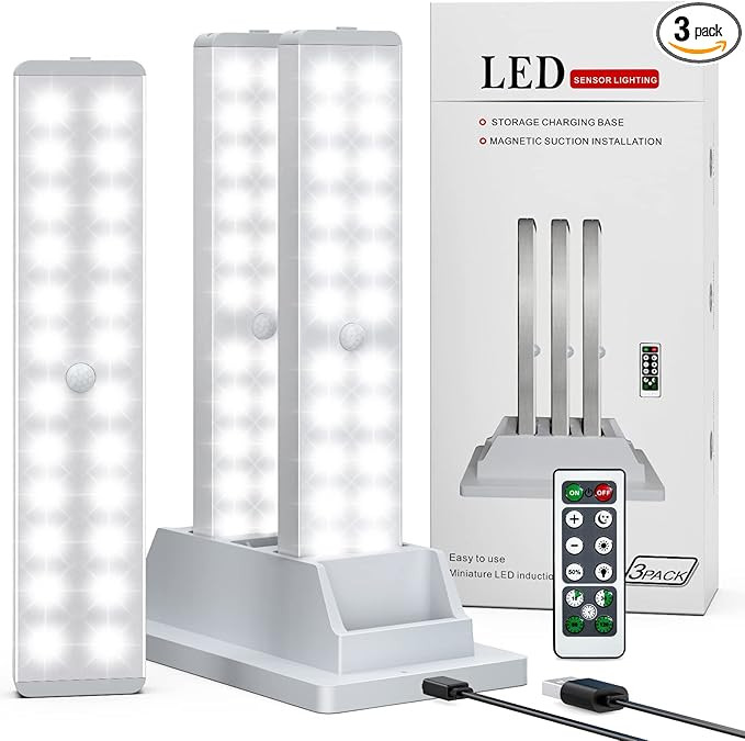 Luz LED para armario con estación de carga, 24 luces LED con regulador de intensidad y sensor de... | Amazon (US)