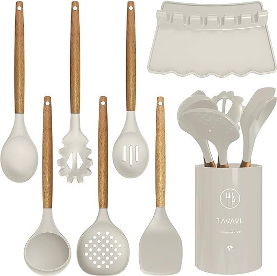 Silicone Cooking Utensils - Kitchen Utensil Set with Holder.Slotted/Solid Spoon,Turner,Spatula,Pa... | Amazon (US)