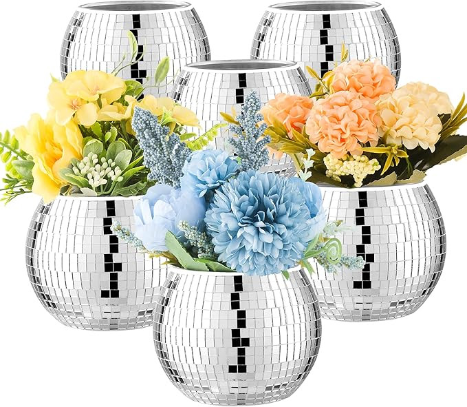 6 Pcs Disco Ball Vase Disco Ball Planter for Centerpieces Disco Ball Decor Flower Vase with Silve... | Amazon (US)