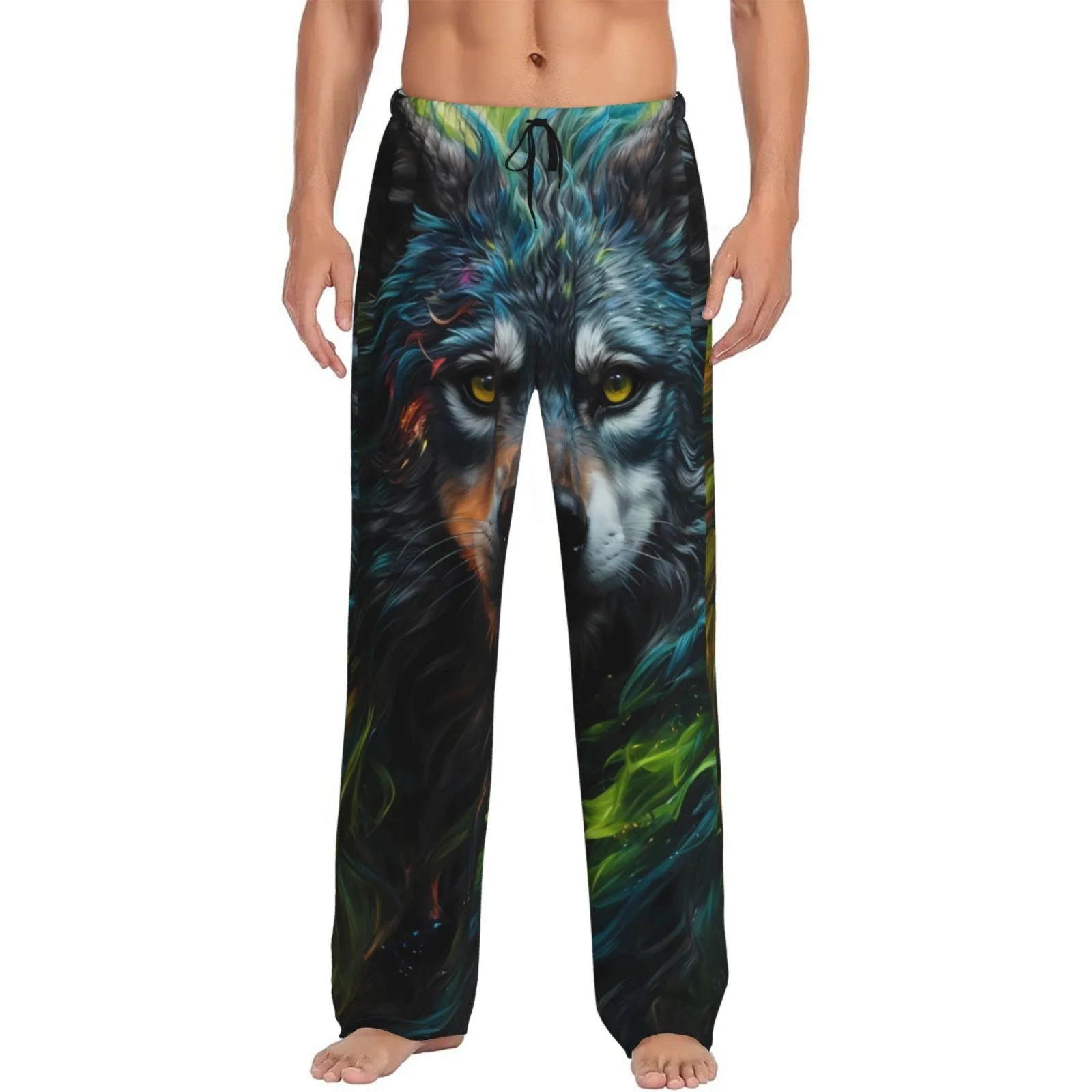 Logiee Realistic Style Green Fur Wolf Print Pajama Pants for Men,Men’s Pajama Bottoms,Mens PJ Pants with Pockets & Button Fly-Medium - Walmart.com | Walmart (US)