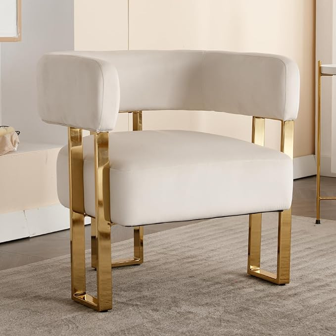 Barrel Accent Chair with Metal Frame Legs, Modern Velvet Living Room Chairs, Mid Century Upholste... | Amazon (US)