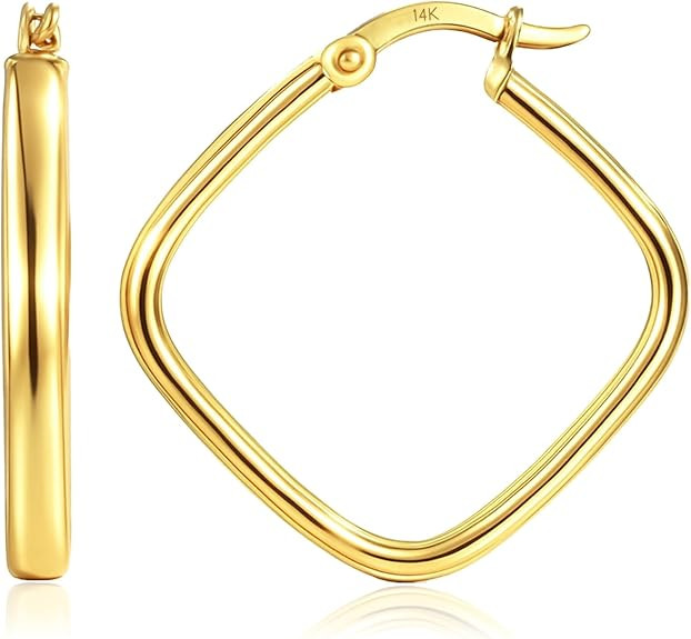 MAX + STONE Solid 14k Gold Hoop EarringsSolid Gold Hoop Earrings for Women with Secure Closure, H... | Amazon (US)