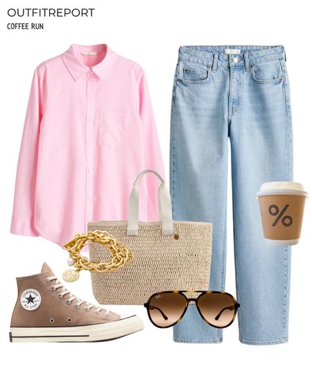 Coffee run outfit in pink shirt blue denim jeans converse all stars and sunglasses 

#LTKshoecrush #LTKitbag #LTKstyletip