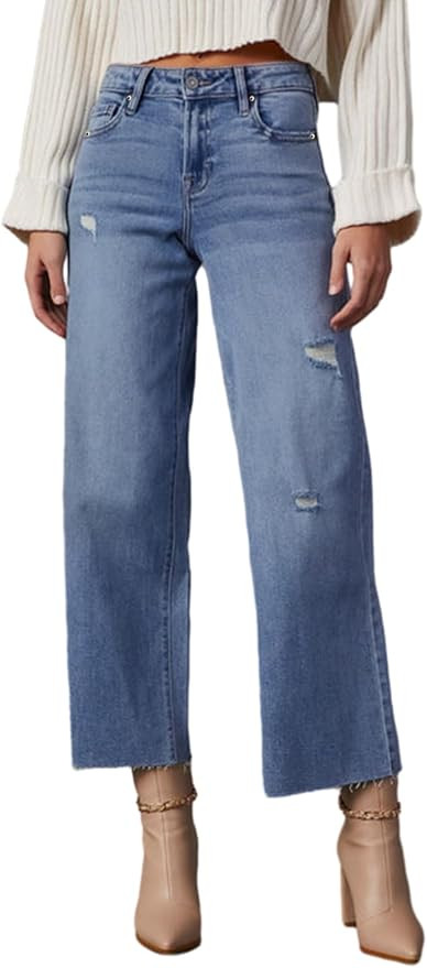 Dokotoo Womens High Waist Baggy Jeans Wide Leg Casual Petite 2024 8 Points Length Stretch Denim P... | Amazon (US)