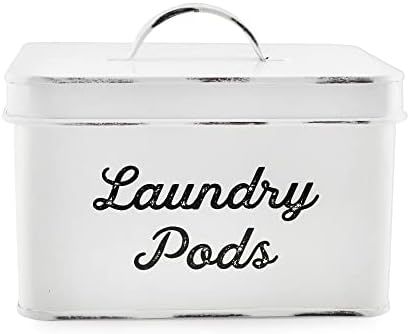 AuldHome Enamelware Laundry Pod Holder; Rustic White Laundry Pod Storage Container | Amazon (US)