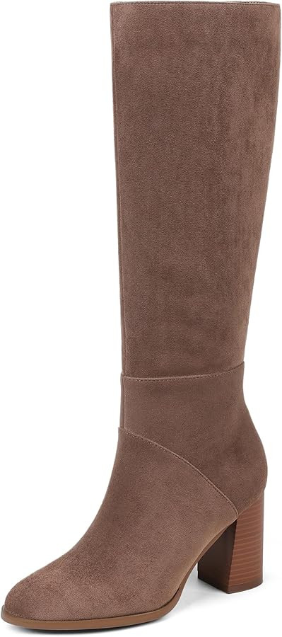 Knee High Boots Women Fall Winter Faux Suede Square Toe Chunky Block Heel Wide Calf Boots Fashion... | Amazon (US)