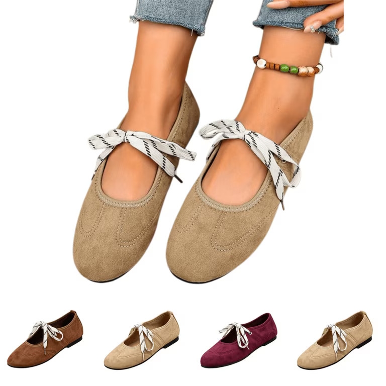 EKVAHL Women's Orthopedic Ballet Flats, Faux Suede Lace\u2011Up Round Toe Mary Jane Flats, Arch S... | Walmart (US)