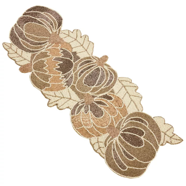 Saro Lifestyle Pumpkin Design Beaded Table Runner, 13"x35", Gold | Target