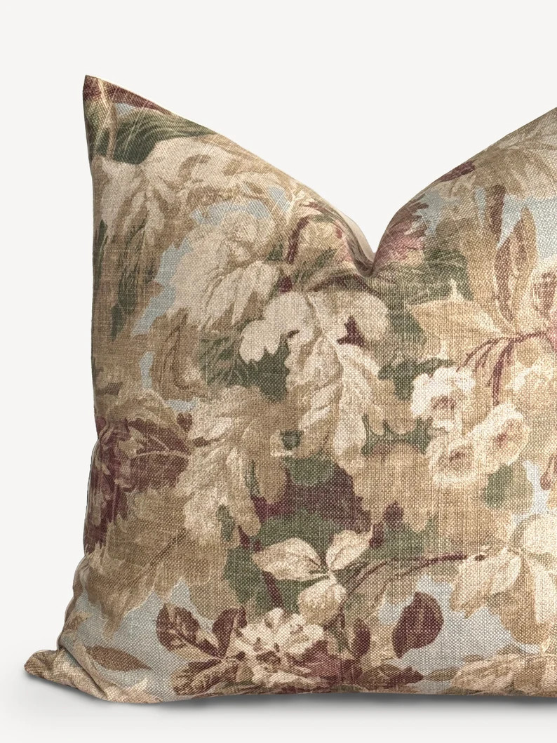 MAGNOLIA | Designer Floral Linen Pillow Cover, Classic Floral Print, Toile Floral Pillow, Tapestr... | Etsy (US)