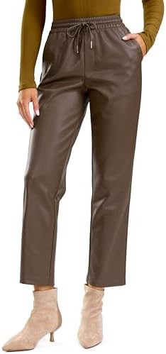SANTINY Women's Faux Leather Pants High Waisted Straight Leg Cropped Ankle Trousers Vegan Matte P... | Amazon (US)