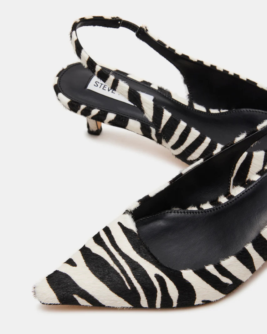 KARI Zebra Slingback Point Toe Kitten Heel | Women's Heels | Steve Madden (US)