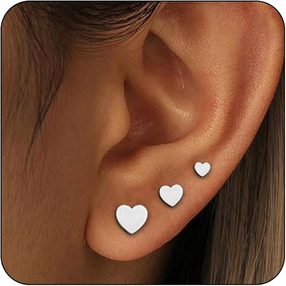 3 Pairs 14K Gold Plated Stud Earring Sets for Women Dainty 925 Sterling Silver Earrings for Multi... | Amazon (US)