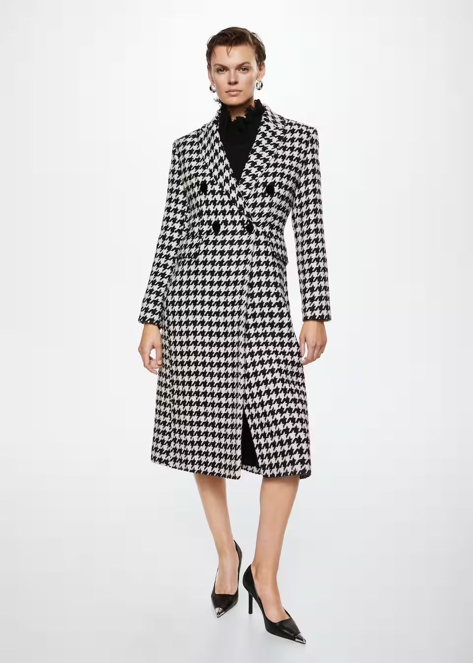 Houndstooth wool-blend coat -  Women | Mango USA | MANGO (US)