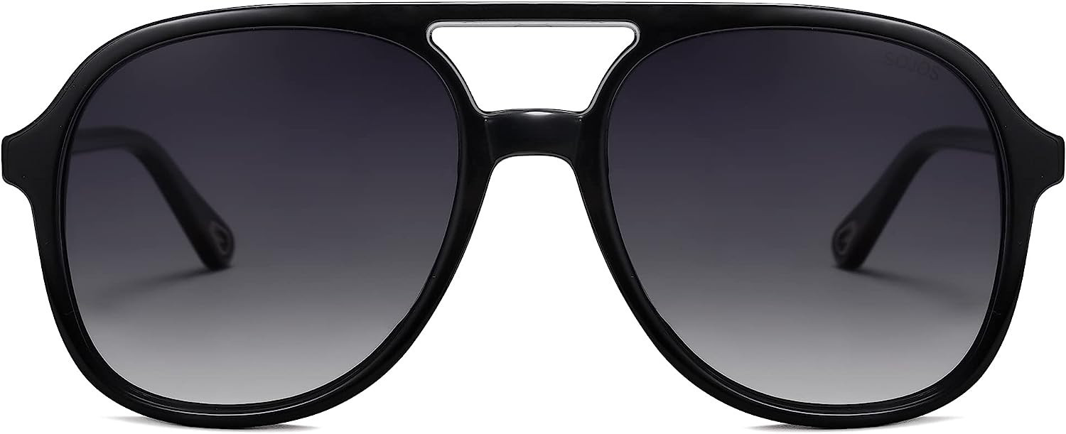 SOJOS Retro Square Polarized Aviator Sunglasses Womens Mens 70s Vintage Double Bridge Sun Glasses | Amazon (US)