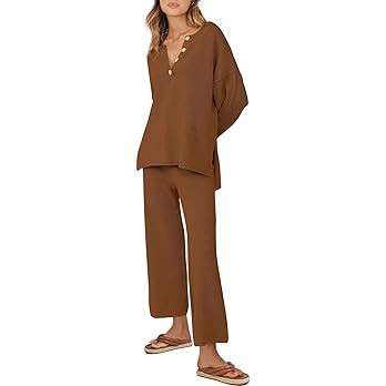 ANRABESS Women 2 Piece Outfits Oversized Knit Loungewear Loose Slouchy Sweater Set 2023 Fall Tren... | Amazon (US)