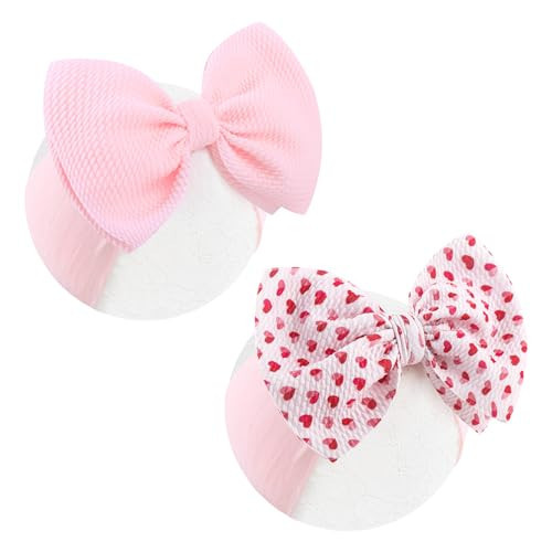 Valentine Headband for Girls Waffle Tied Bow Hairband Baby Heart Headband Organizer Pink Hair Bow Valentine’s Day Accessories Gift for Toddler Infant | Amazon (US)