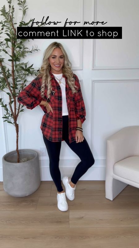 Target Flannel // the red is perfect for the holiday but comes in 6 colors as well! Wearing an xs in flannel, xs in tee, and xs in leggings. All run tts. $19 Walmart sneakers are so comfy and run tts. 

#LTKHoliday #LTKSeasonal #LTKshoecrush