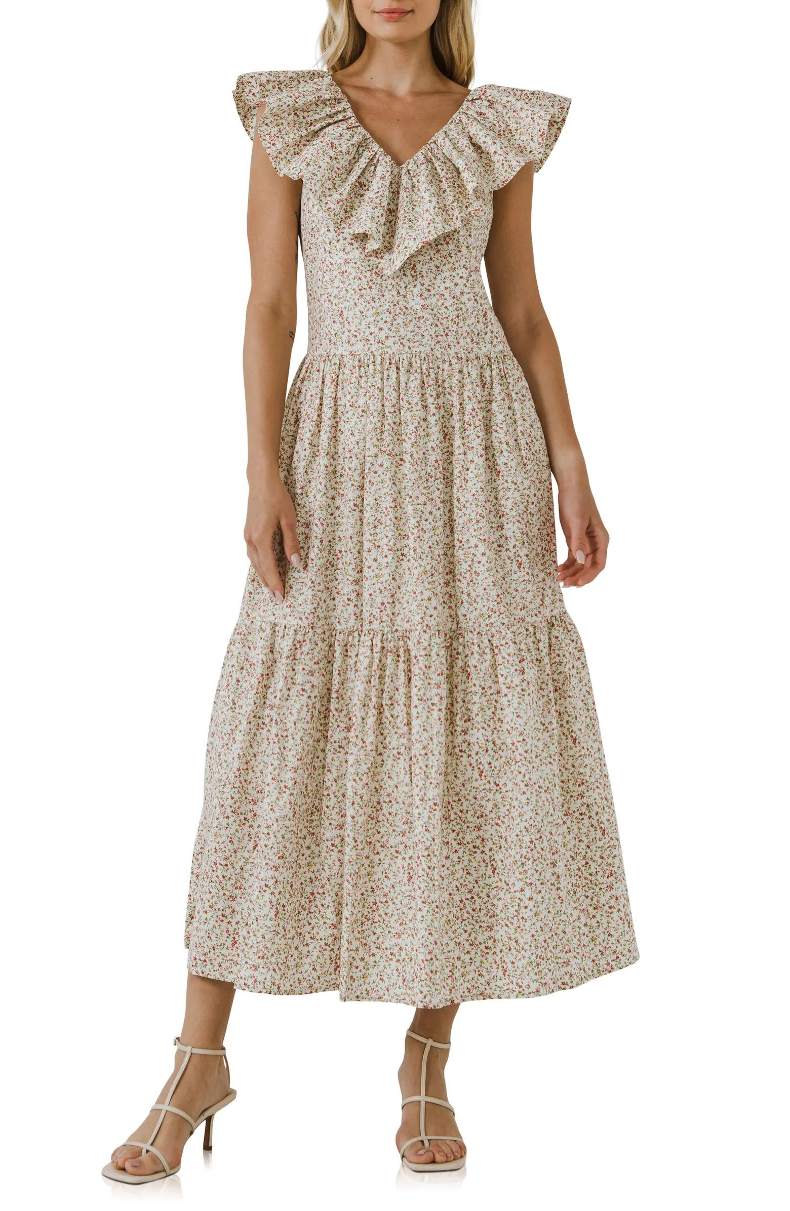 English Factory Floral Ruffle Tiered Midi Dress | Nordstrom | Nordstrom