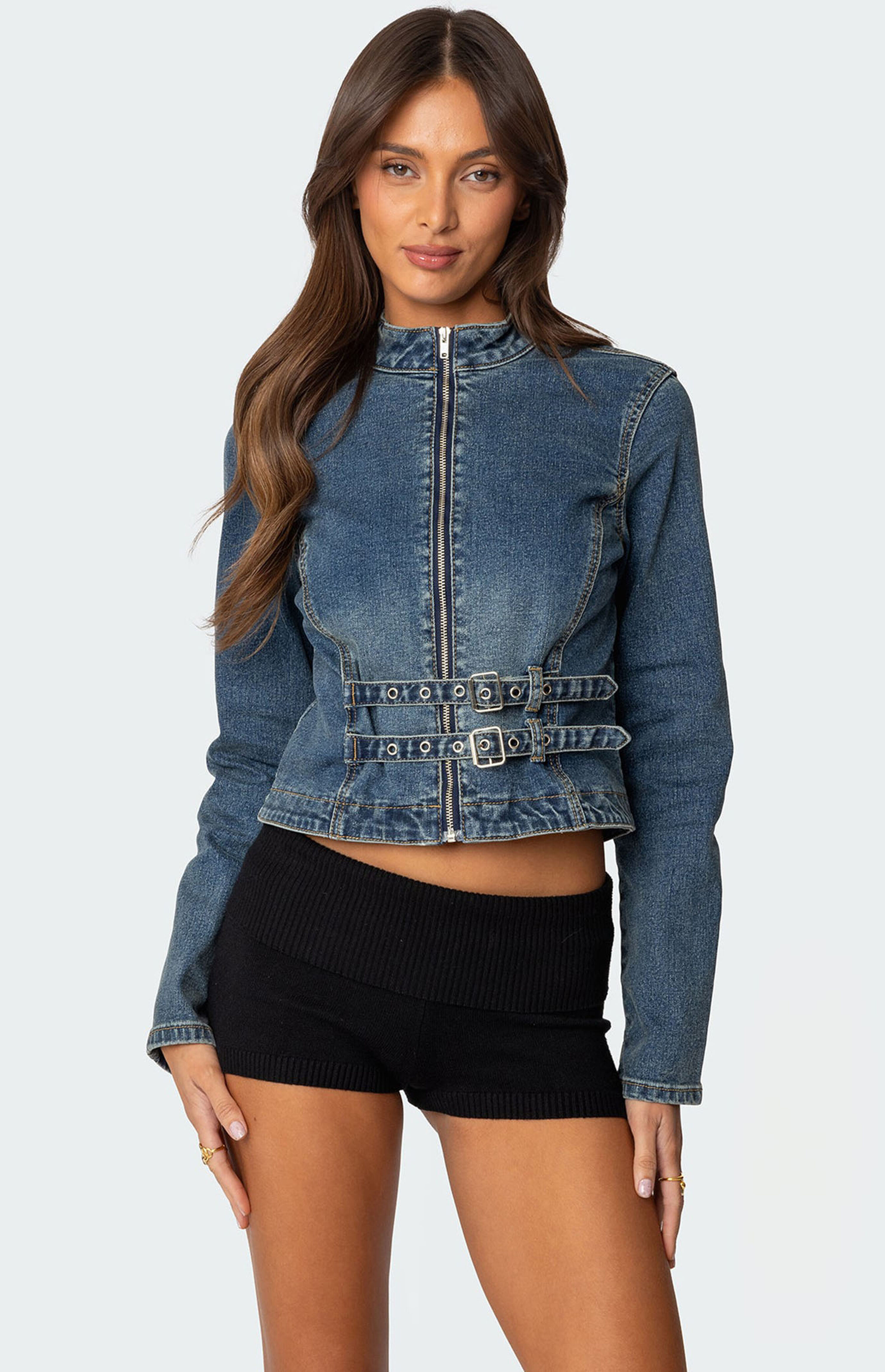 Edikted Double Buckle Denim Jacket | PacSun