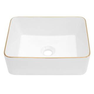 EPOWP 16 in . Rectangular Bathroom Vessel Sink in White Gold Ceramic LX-VS-17-1 - The Home Depot | The Home Depot