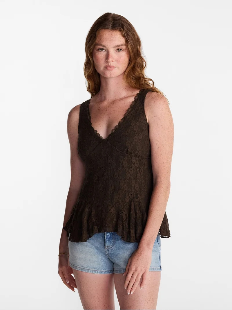 No Boundaries Lace Godet Tank Top, Women\u2019s XXS-XXL | Walmart (US)