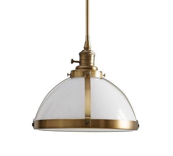PB Classic Industrial Rod Pendant - Milk Glass | Pottery Barn (US)