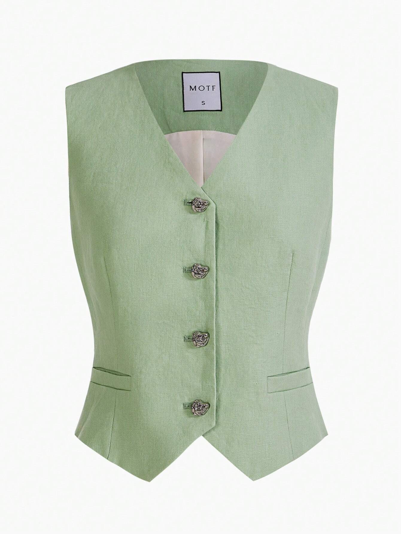 MOTF PREMIUM SOLID V-NECK BUTTON PLACKET WAISTCOAT | SHEIN