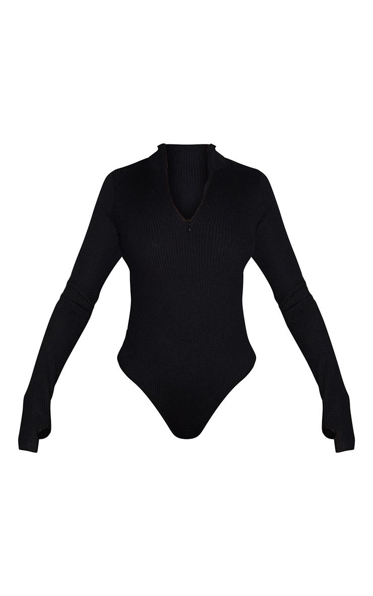 Black Half Zip Knitted Bodysuit | PrettyLittleThing CAN