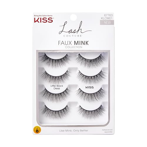 KISS Lash Couture Faux Mink False Eyelashes Multipack, ‘Little Black Dress’, 12mm, Multiple Lengths, Reusable, Cruelty Free, Vegan, Exclusive knot-free lash band, 4 Pairs | Amazon (US)