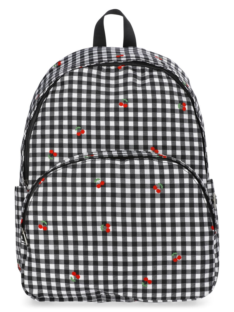 No Boundaries Women's 17" Dome Backpack, Black Gingham with Cherries | Walmart (US)