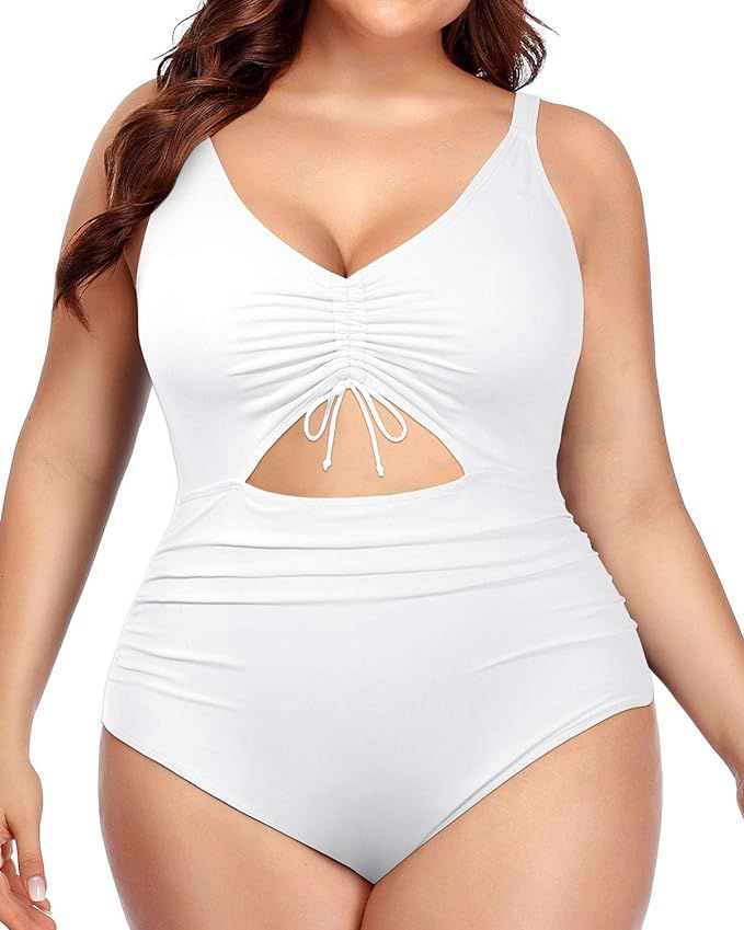 Daci Women Plus Size Cutout One Piece Swimsuits V Neck High Waisted Bathing Suits Monokini Swimwe... | Amazon (US)