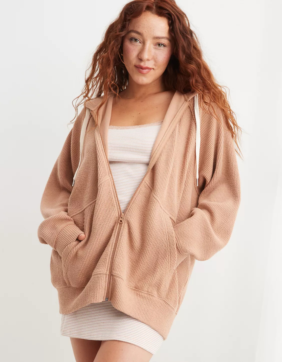 Aerie Wonder Full Zip Textured Hoodie | Aerie