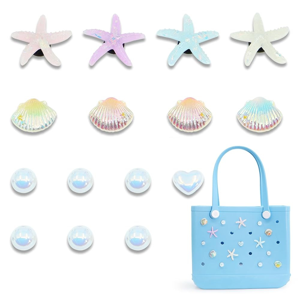 15 Pcs Charms for Bogg Bag, Starfish, Shells and Pearls for Bogg Bag Accessories, Compatible with... | Amazon (US)