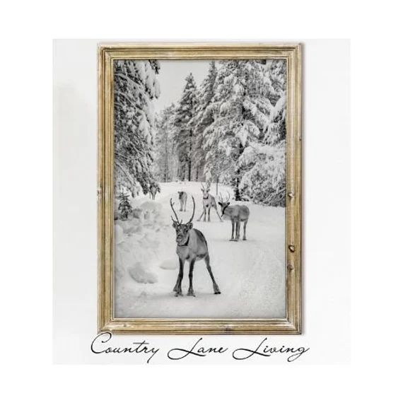 Christmas Reindeer Winter Landscape Painting Download - Grey Toned Vintage Rustic Art -Print at H... | Etsy (US)