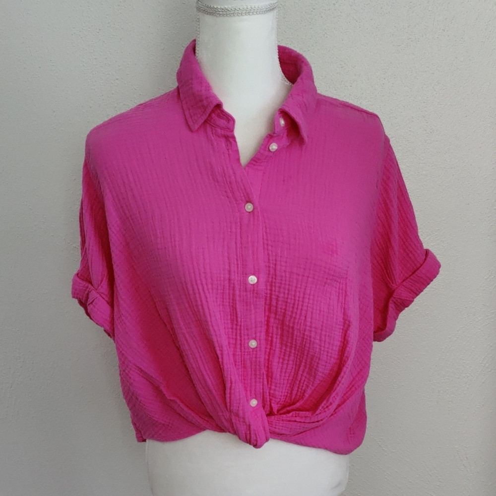Short Sleeve Collared Twist-Front Button-Down Shirt - Universal Thread\u2122 | Poshmark