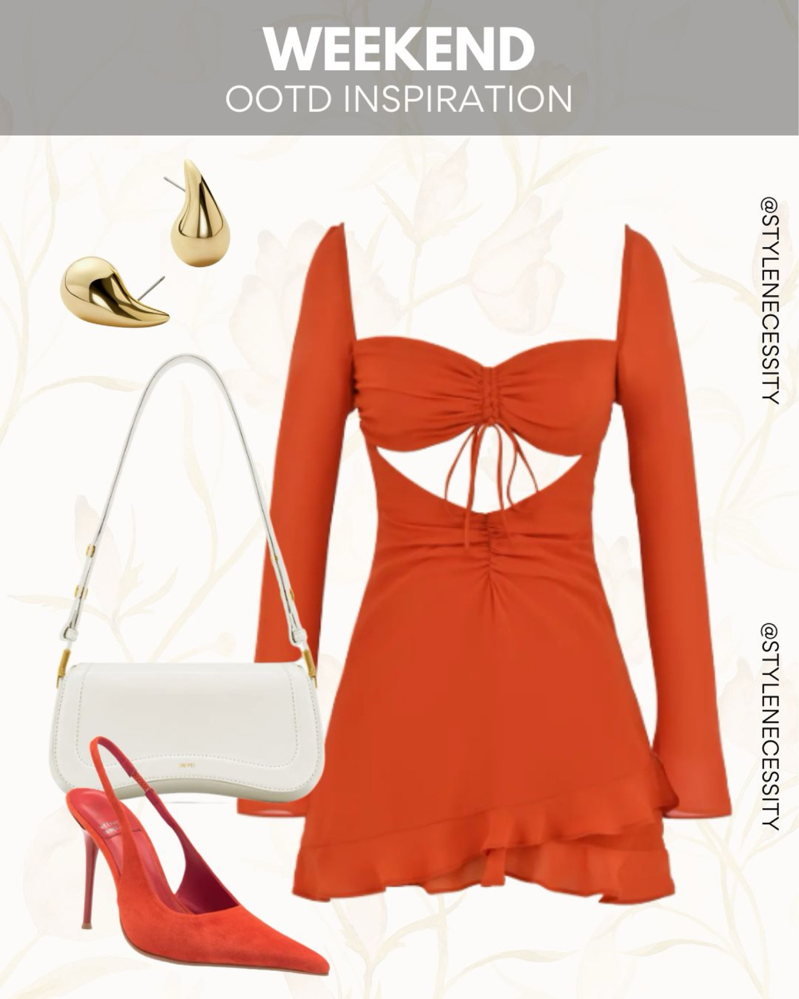 🔥 Weekend OOTD – Bold, Chic & Effortlessly Glam! 🔥

Stepping into the weekend in style with this fiery and sophisticated look! This burnt orange mini dress with flirty cutouts and ruffle details is giving major IT-girl energy. Paired with matching stiletto heels, a sleek white handbag, and minimalist gold jewelry, this outfit is the perfect balance of bold & elegant.

✨ Why We Love It:
✔ Head-turning statement dress with a figure-flattering fit
✔ Chic contrast between the warm tones & crisp white accessories
✔ Minimal gold earrings add a sleek, high-fashion touch

👠 Style Tip: Keep the focus on the dress by opting for a sleek hairstyle and dewy, bronzed makeup for that extra glow!

Would you wear this for a date night, brunch, or girls’ night out? 💃 

#WeekendStyle #OOTDInspo #EffortlesslyChic #BoldAndBeautiful

#LTKstyletip #LTKspring #LTKpartywear