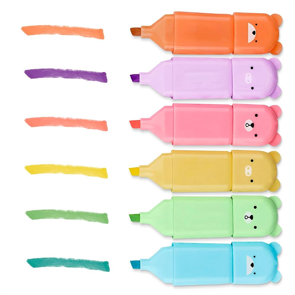 6Pcs Bear Mini Highlighters Assorted Colors - Multi Colored Highlighters 6 Pack of Cute Highlight... | Amazon (US)