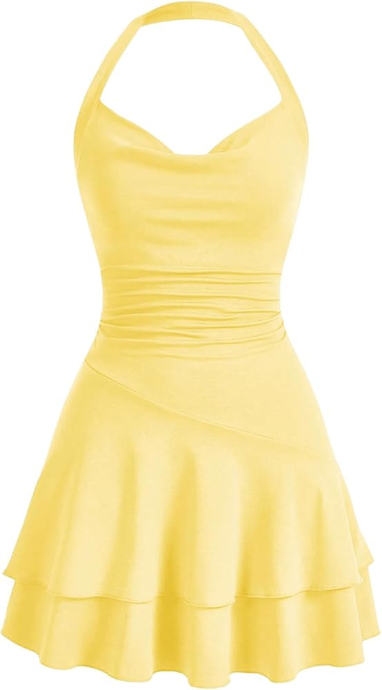SOLY HUX Cute Halter Mini Dresses for Women Summer Sexy Club Party Backless Short Sundress | Amazon (US)