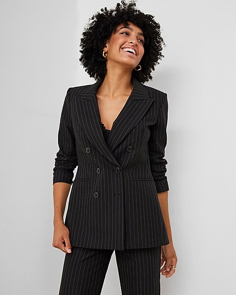 Pinstripe Peak Lapel Double Breasted Blazer | Express