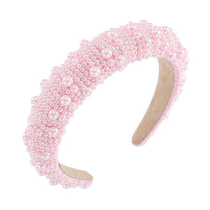 Pearl Headbands for Women Girls Jeweled Beaded Headband Thick Padded Fashion Bridal Headband Wedd... | Amazon (US)