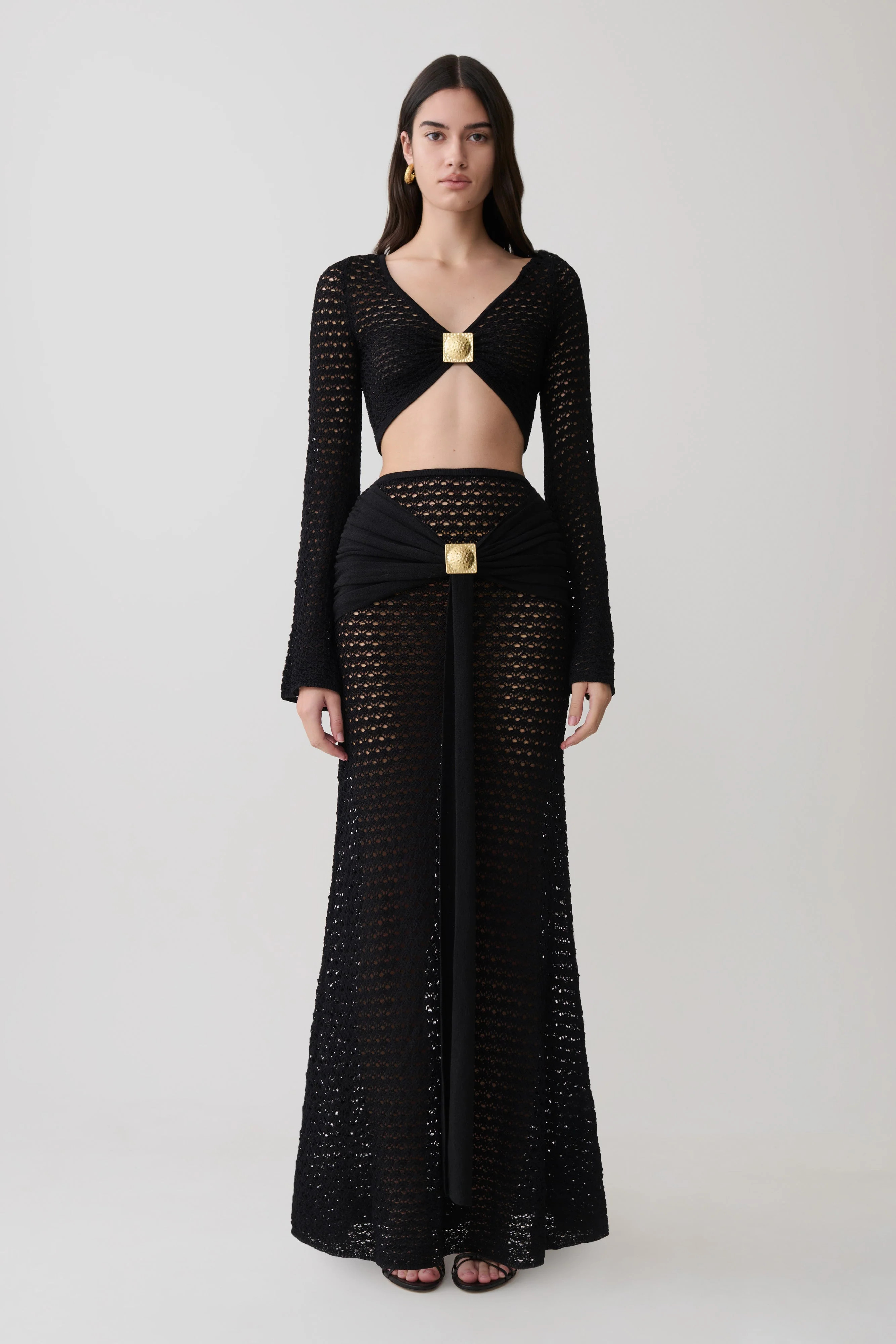 Mania Crochet Maxi Skirt With Hardware - Black | Meshki UK
