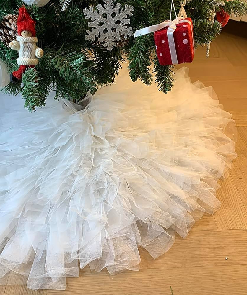 AOGU 48 Inch Fluffy Tulle Christmas Tree Skirt Vintage and Elegant Design Perfect for Christmas T... | Amazon (US)