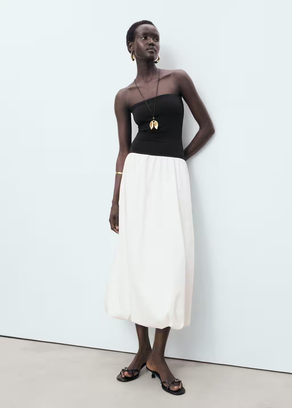 Combined knitted balloon dress black - Women - 2 - MANGO | Mango (US/MX/AU)