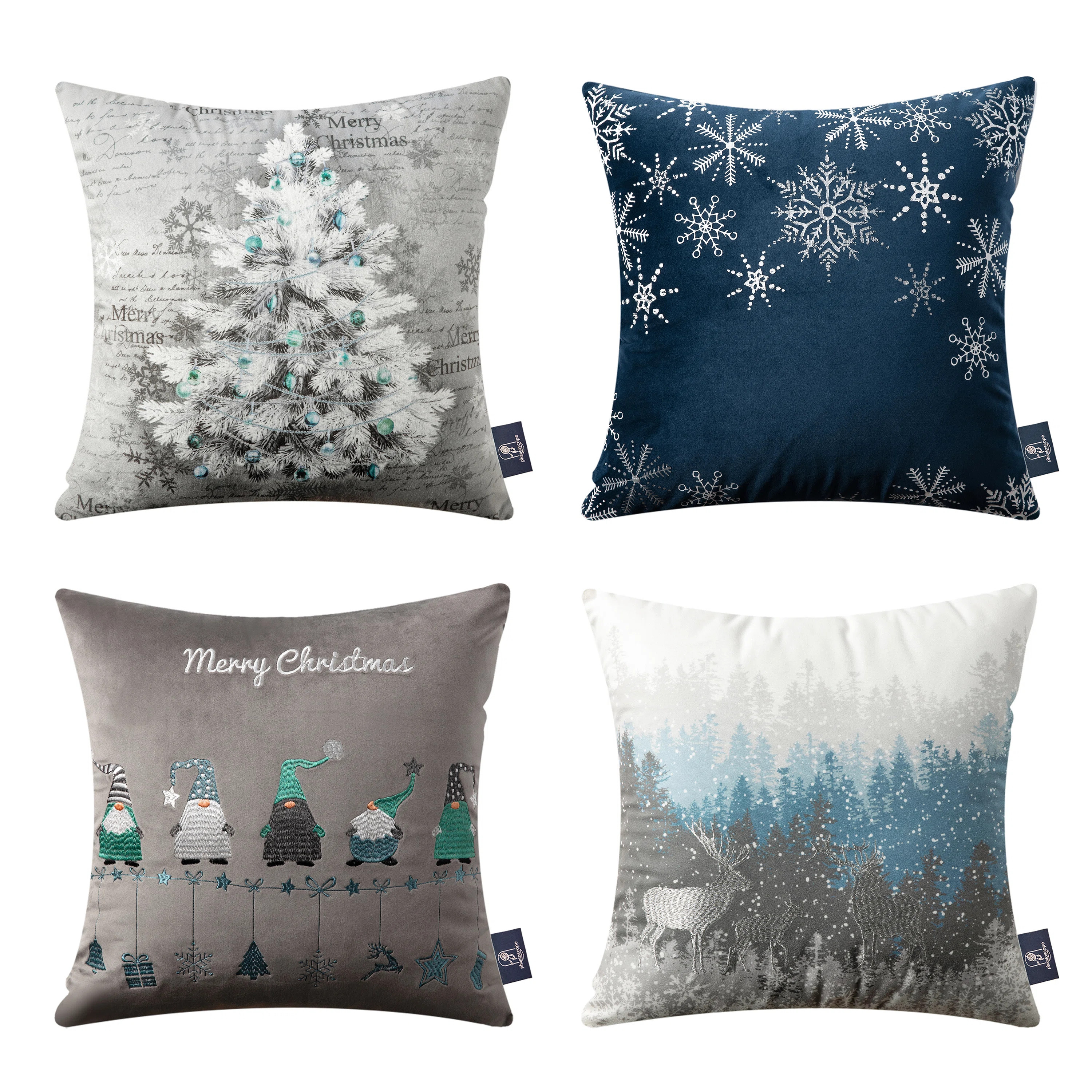 Phantoscope Merry Christmas Decorative Velvet Embroidery Throw Pillow Cover with Snowflake, Trees | Wayfair North America