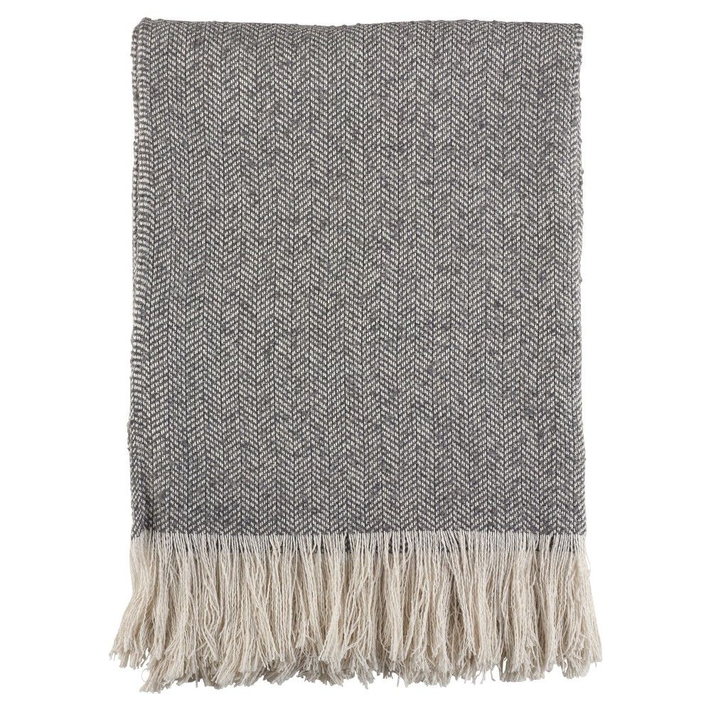 Gray Herringbone Pattern Fringe Throw Blankets (50"x60") - Saro Lifestyle | Target