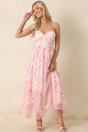 Love Me Softly Pink Floral Bustier Maxi Dress | Red Dress