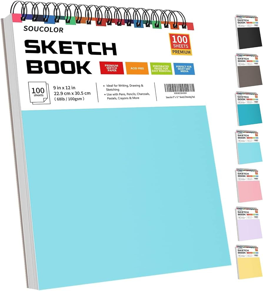 Soucolor 9" x 12" Spiral Bound Blank Sketch Notebook Journal Book- 1-Pack 100 Sheets Acid-Free 68... | Amazon (US)